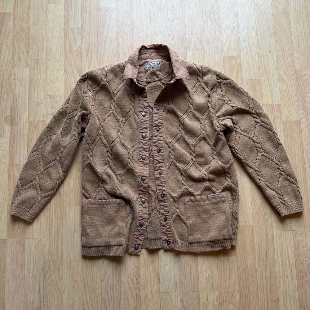 Vintage Blue Willi's Natural Garment Cable Knit Button Up Cardigan Sweater Jacke